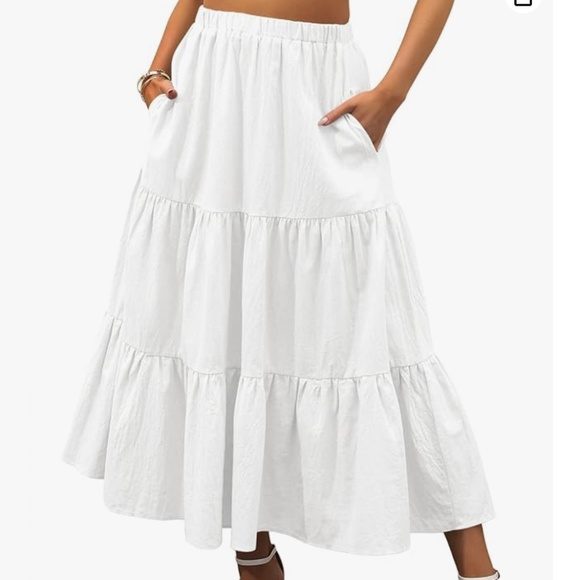 Boho A-Line Long Maxi Skirt with Pockets, White, Size Large - Picture 1 of 3